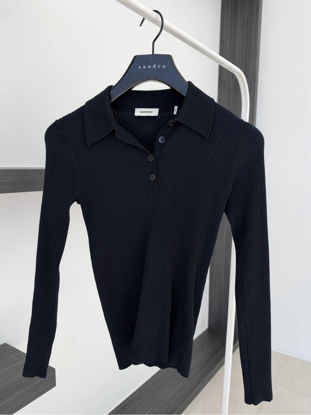Sandro Ribbed Knit Polo Sweater in Navy Like New